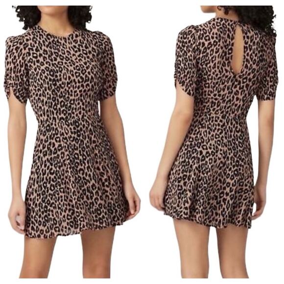 Reformation Gracie Leopard Short Sleeve Mini Dress 8 - Picture 1 of 8